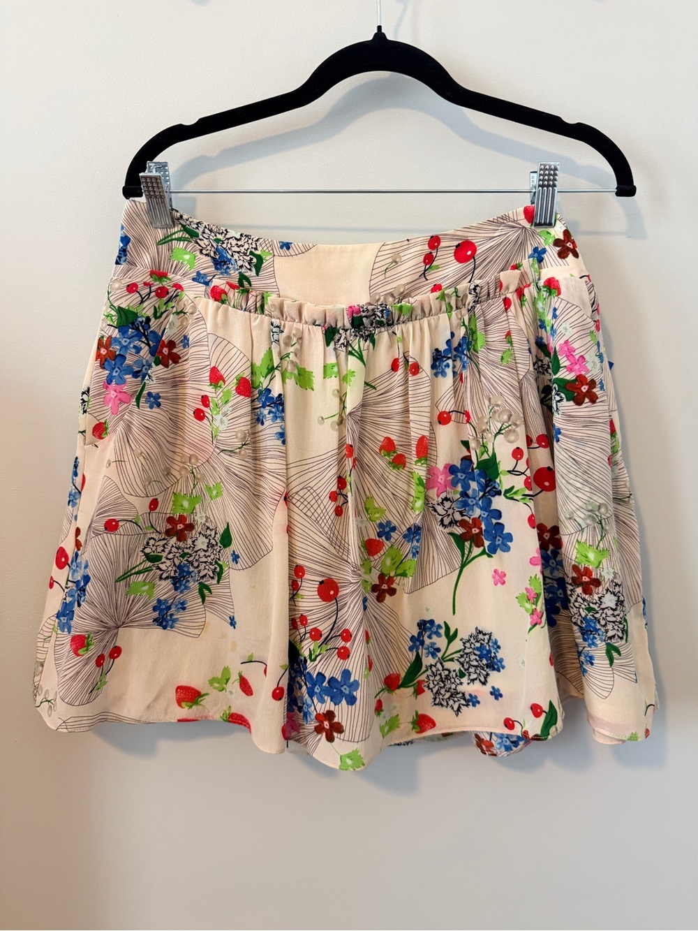 Leifsdottir 100% Silk Skirt Strawberry Cherry Floral Print Sz 10 (AS IS)